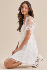 White Sheer Sleeves Mini Dress