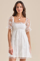 White Sheer Sleeves Mini Dress