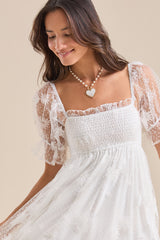 White Sheer Sleeves Mini Dress