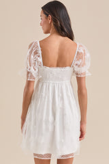 White Sheer Sleeves Mini Dress
