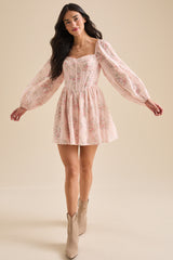 Coral Floral Long Sleeves Mini Dress