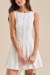 White Buttoned Eyelet Mini Dress