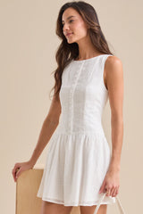 White Buttoned Eyelet Mini Dress