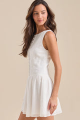 White Buttoned Eyelet Mini Dress