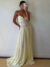 Creamy Yellow Lace Paneled Chiffon Maxi Dress