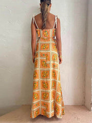Yellow Lemon Print Slip Maxi Dress