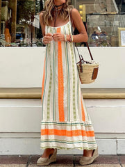 Orange Striped Slip Midi Dress