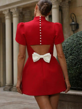 Backless Bow Trim Mini Dress