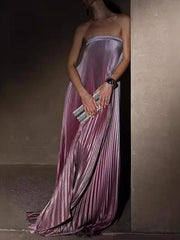 Gradient Purple Strapless Pleated Dress