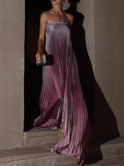 Gradient Purple Strapless Pleated Dress