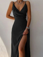 Elegant Surplice High Slit Midi Dress