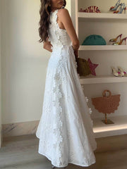 Delicate Crochet Lace Sleeveless Maxi Dress