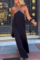 Black Crossover Cold Shoulder Midi Dress