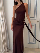 Brown One-Shoulder Backless Maxi Dress