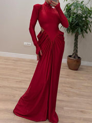 Elegant Red Pleated Waisted Maxi Dress