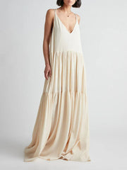 Beige Tiered Halter Maxi Dress