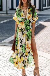 Floral High Split Print Dress