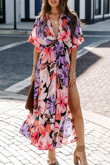 Floral High Split Print Dress