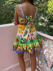 Tropical Fruits Print Slip Mini Dress