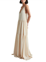 Beige Tiered Halter Maxi Dress