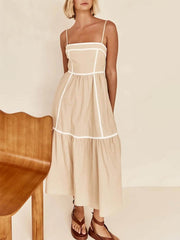 Contrast Straps Trim Slip Midi Dress