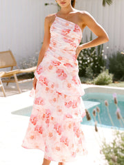 One-Shoulder Tiered Floral Maxi Dress