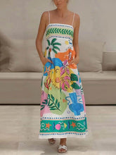 Tropical Print Sleeveless Midi Dress