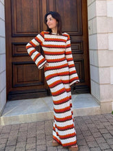 Red Striped Knit Backless Maxi Dress