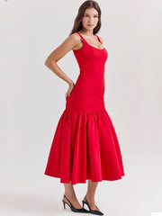 Scarlet Red Bodycon Paneled Midi Dress