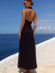 Tulle Paneled Backless Evening Gown Dress