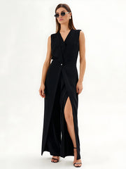 Black Sleeveless High Slit Wide-Leg Jumpsuit