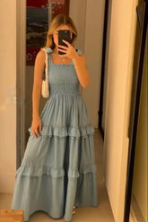 Slate Blue Tiered Slip Maxi Dress