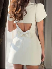 Backless Bow Trim Mini Dress