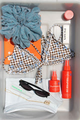 Brown Gingham Triangle Bikini Sets