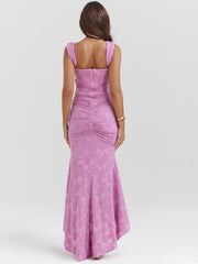 Purple Textured Fishtail Midi Dress