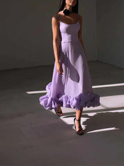 Chic Flounce Hemline Slip Midi Dress