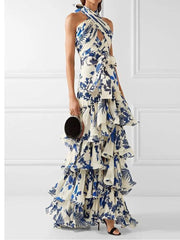 Blue Floral Tiered Maxi Dress
