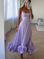 Chic Flounce Hemline Slip Midi Dress