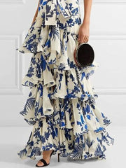 Blue Floral Tiered Maxi Dress