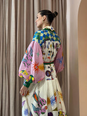 Wild Life Print Long Sleeve Midi Dress