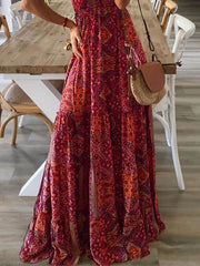 Vintage Floral Print Beach Maxi Dress