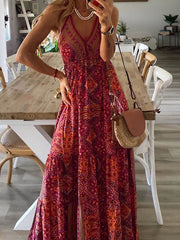 Vintage Floral Print Beach Maxi Dress