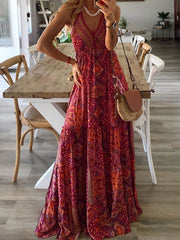 Vintage Floral Print Beach Maxi Dress