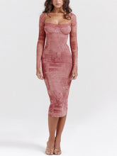 Dusty Pink Long Sleeves Bodycon Midi Dress