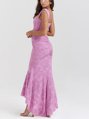 Purple Textured Fishtail Midi Dress