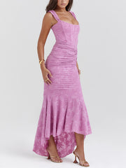 Purple Textured Fishtail Midi Dress