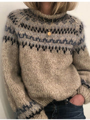 Geo Print Yoke Turtleneck Pullover Sweater