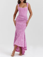 Purple Textured Fishtail Midi Dress