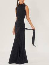 Black High-Necked Sleeveless Maxi Dress With Ribbons