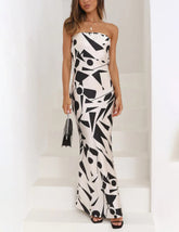 Satin Geo Print Bandeau Maxi Dress